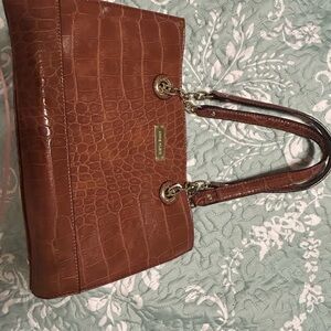 Elegant Brown Crocodile-Embossed Anne Klein Tote Bag
